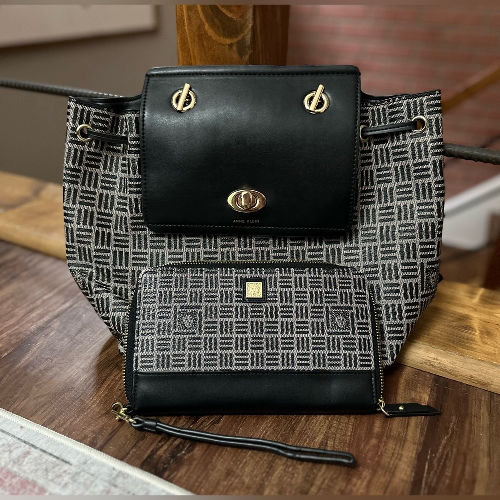 NEW Anne Klein Horsebit Flap Backpack with Wallet